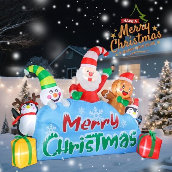 ⚡7.5FT Christmas Inflatable Santa Snowman Gingerbread Man Penguin Decoration - Picture 3 of 7